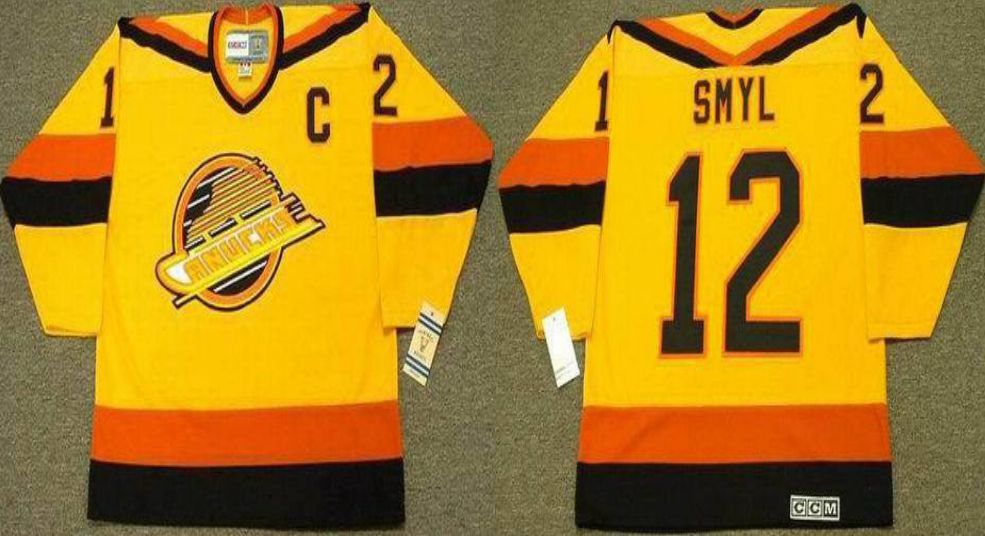 2019 Men Vancouver Canucks 12 Smyl Yellow CCM NHL jerseys